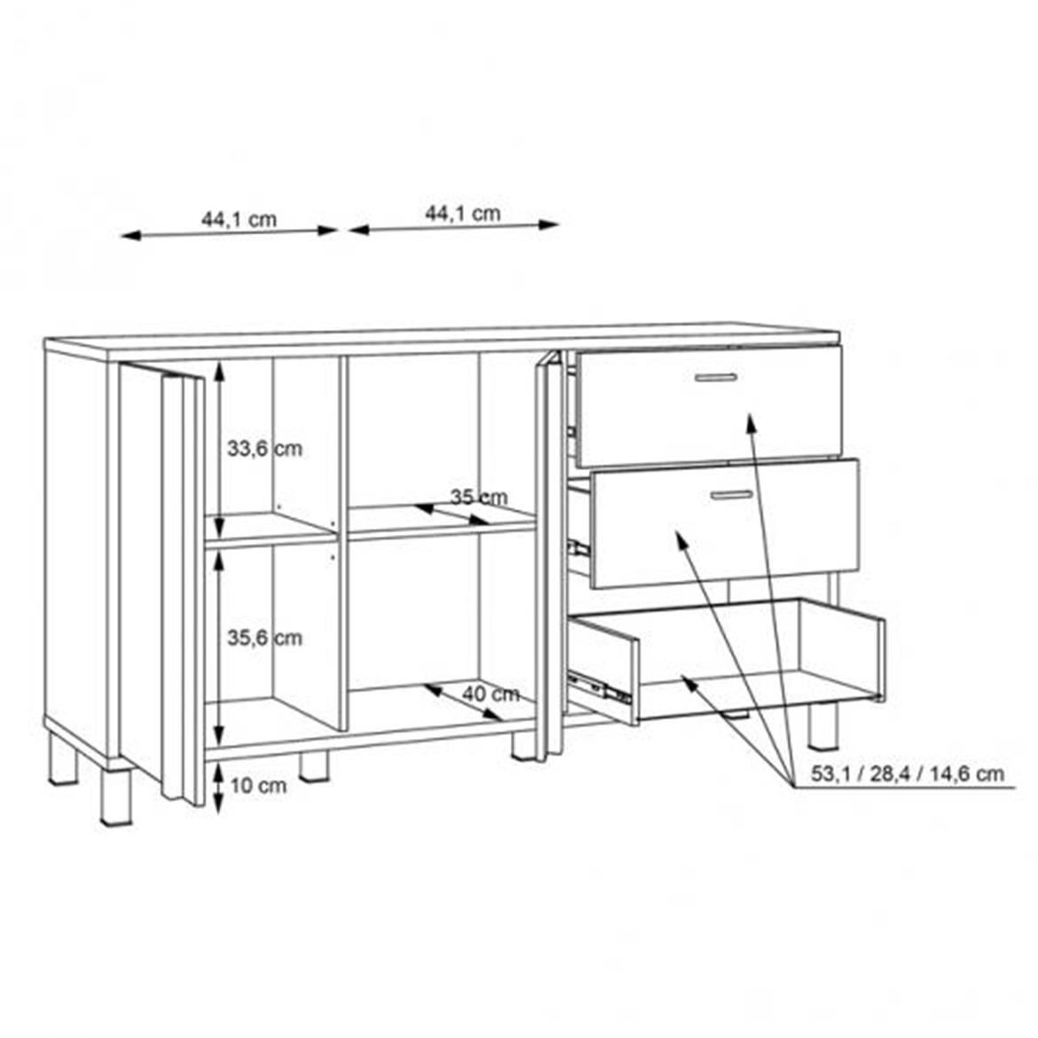 Haruki komoda 2 vrata+3 fioke 154,5x42x85,2 cm tamni natur /crna