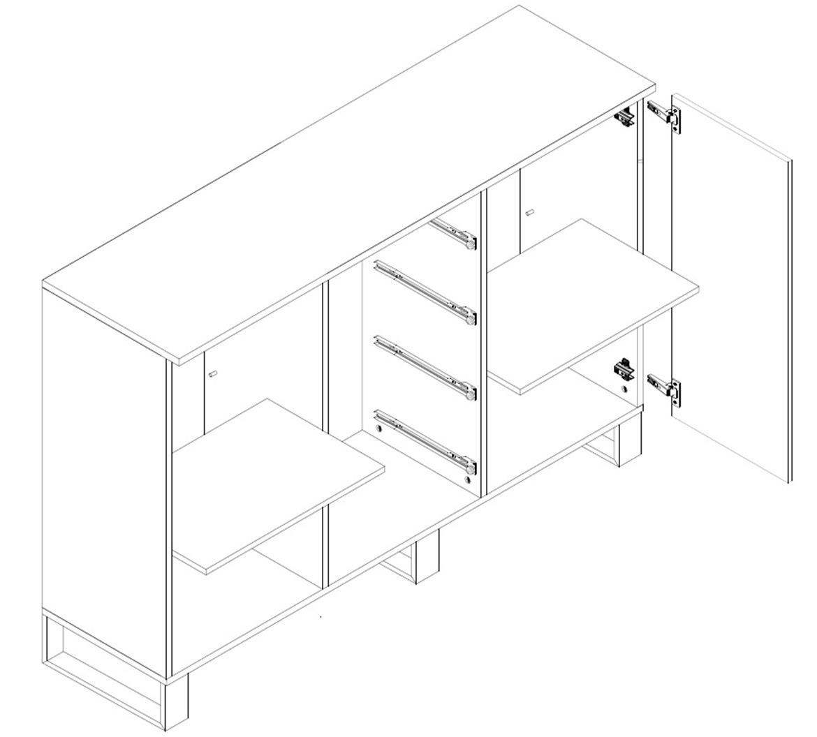 Loft komoda 2 vrata+4 fioke 150x40x105 cm zlatni hrast