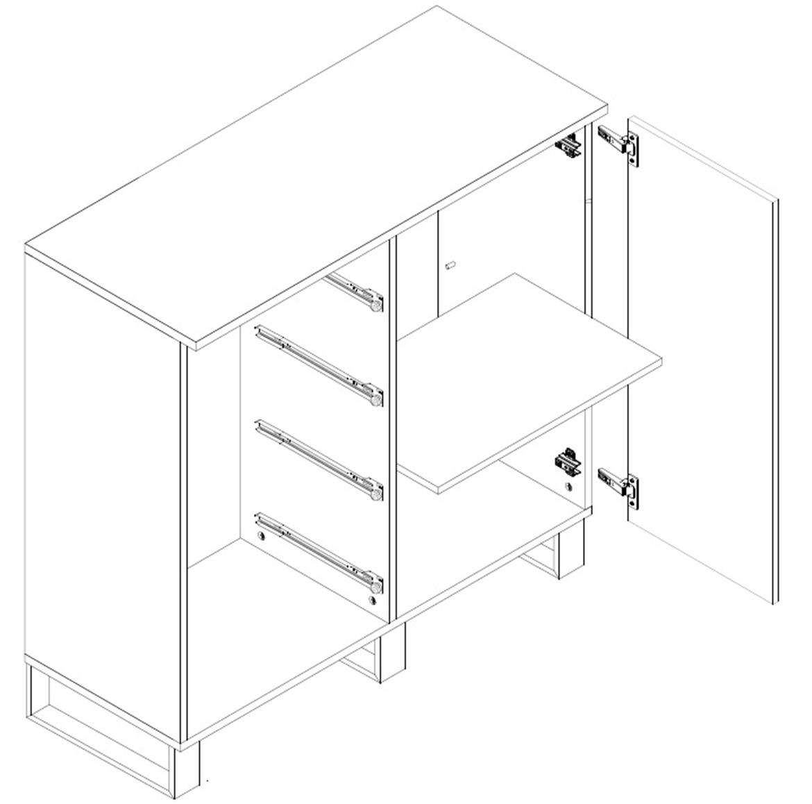 Loft  komoda 1 vrata+4 fioke 100x40x105 cm zlatni hrast