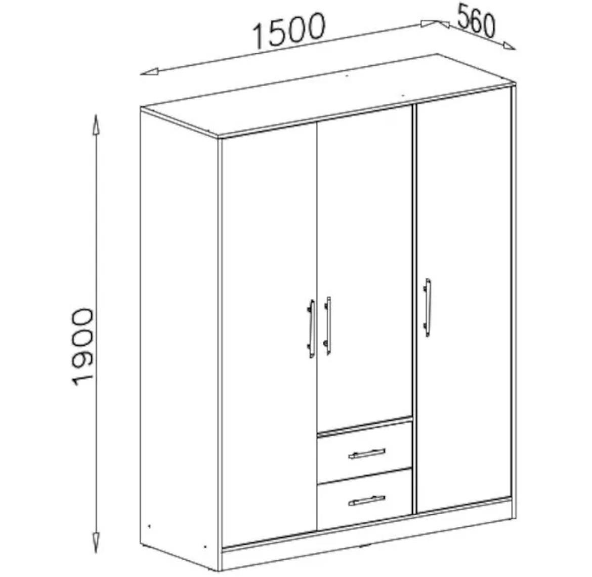 Smart ormar 3 vrata+2 fioke 150x56x190 cm grafit/ogledalo