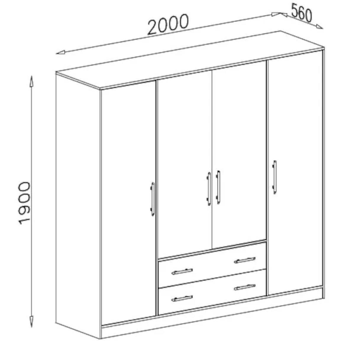 Smart ormar 4 vrata+2 fioke 200x56x190 cm grafit/ogledalo