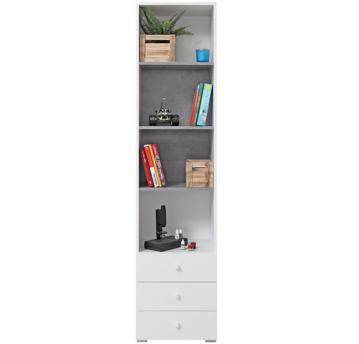 Sigma polica 3 ladice+4 otvora 45x40x190 cm beton/bijela