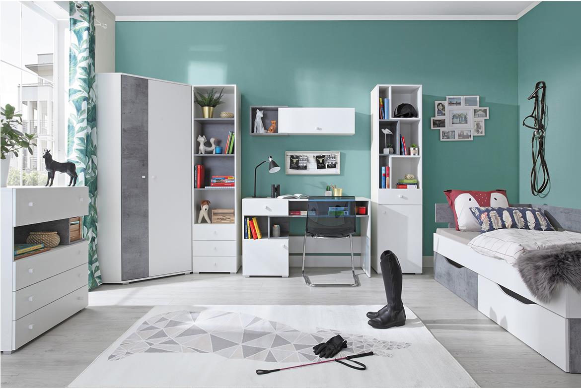 Sigma polica 3 ladice+4 otvora 45x40x190 cm beton/bijela