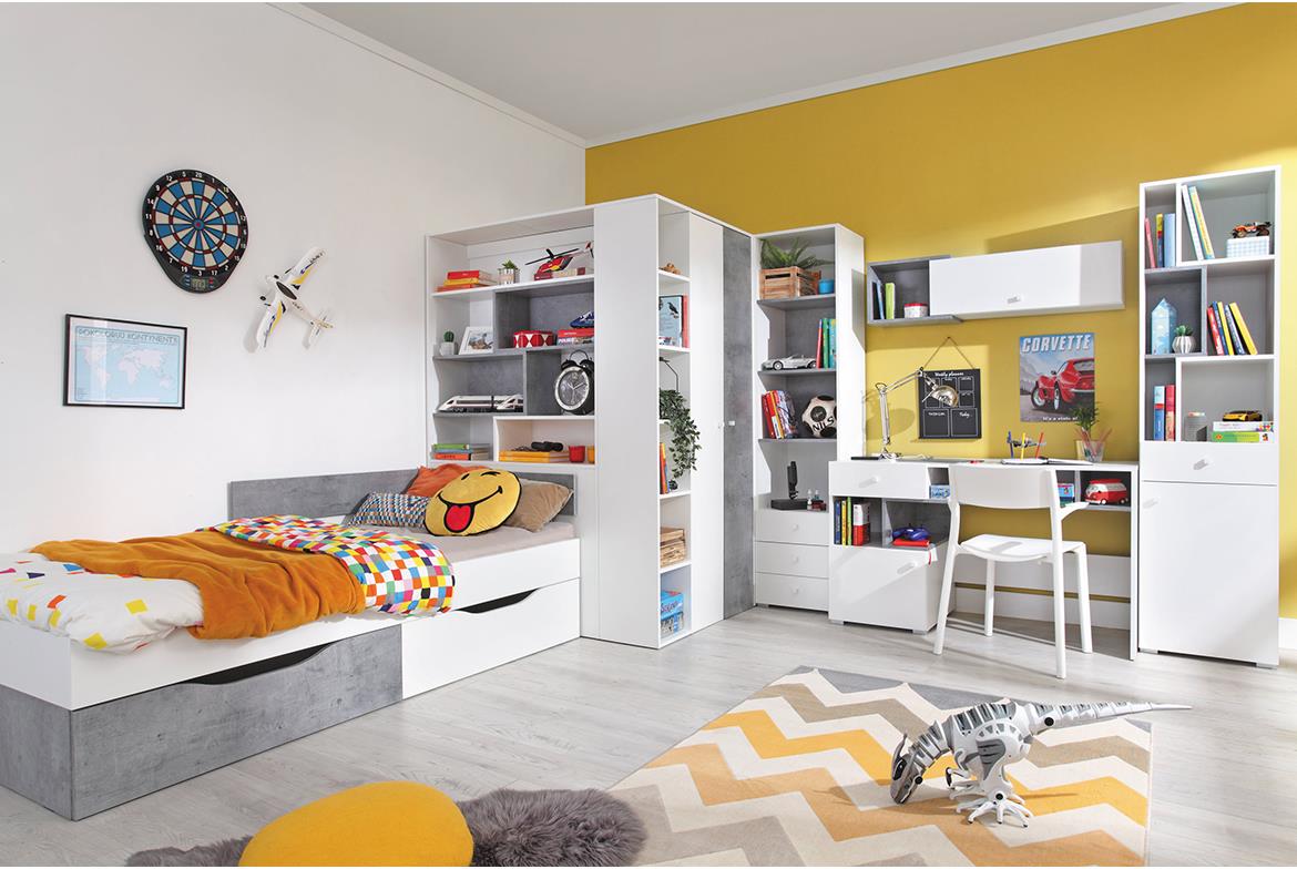 Sigma polica 3 ladice+4 otvora 45x40x190 cm beton/bijela