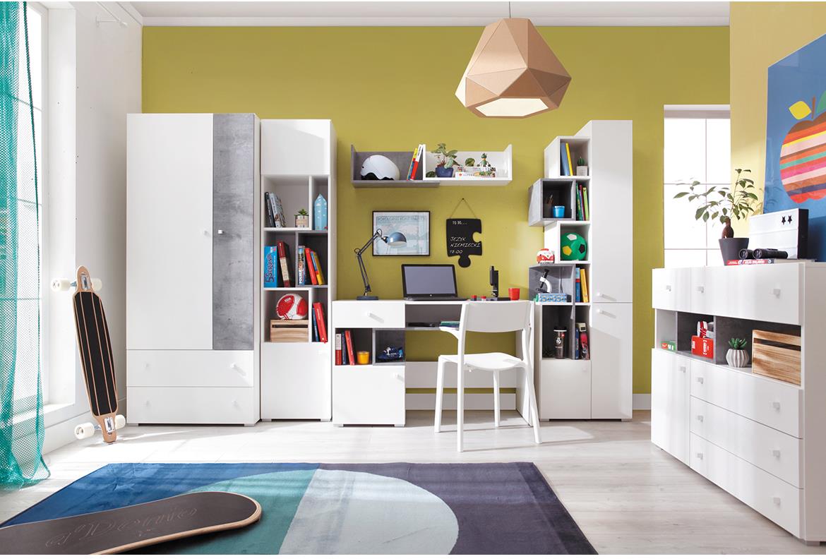 Sigma polica 3 ladice+4 otvora 45x40x190 cm beton/bijela