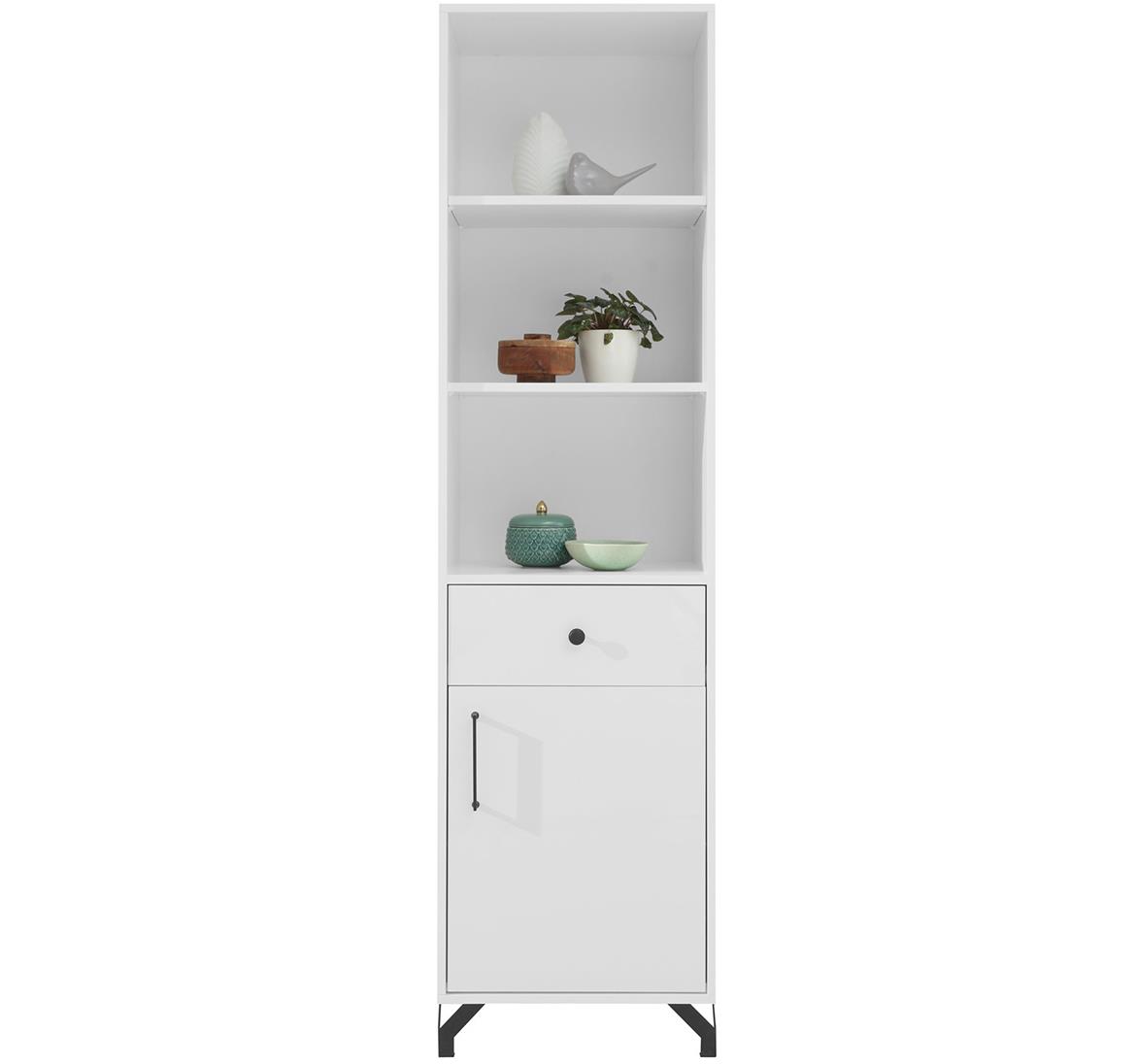 Bergen polica 1 vrata+1 ladica+3 otvora 50x40x190 cm bijela