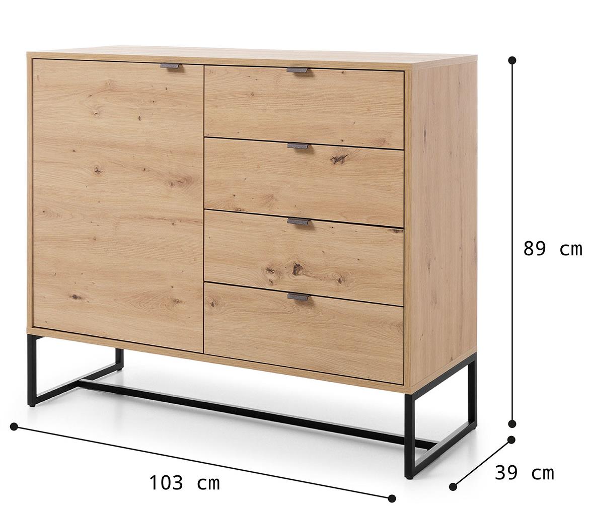 Amber komoda 1 vrata+4 fioke 103x39x89 natur (artisan hrast)