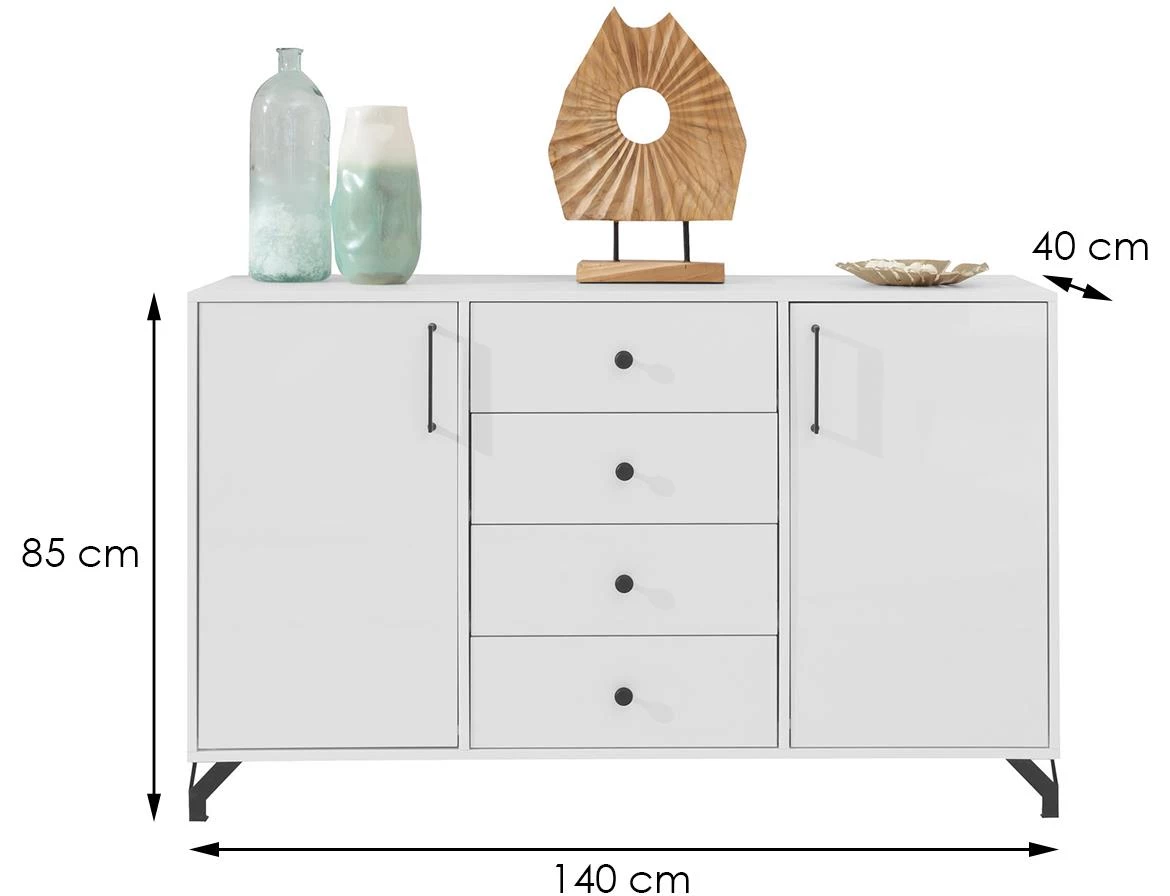 Bergen komoda 2 vrata+4 ladice 140x40x85 cm bijela
