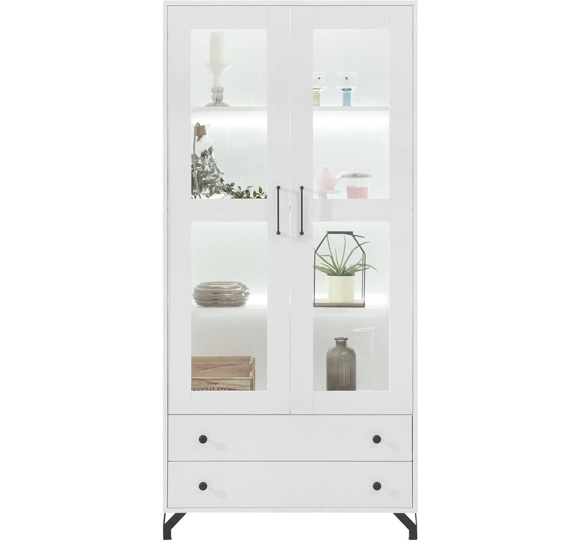 Bergen vitrina 2 vrata+2 ladice 90x40x190 cm bijela