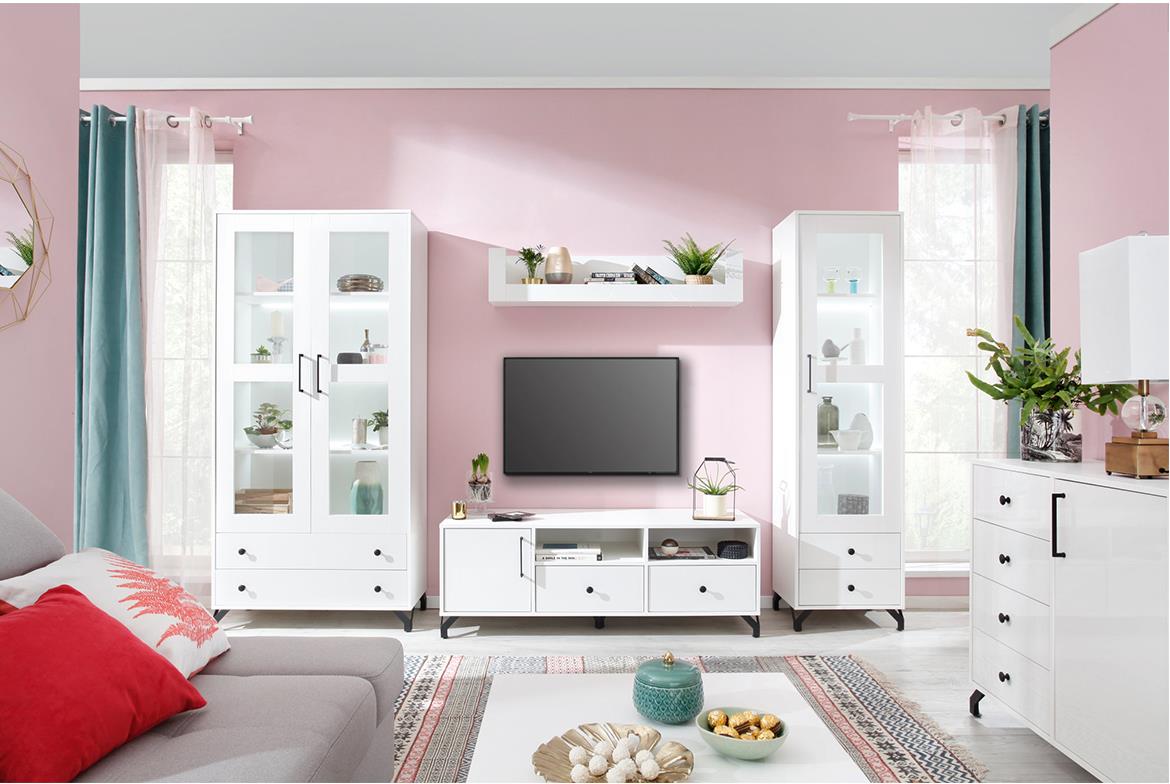 Bergen vitrina 2 vrata+2 ladice 90x40x190 cm bijela