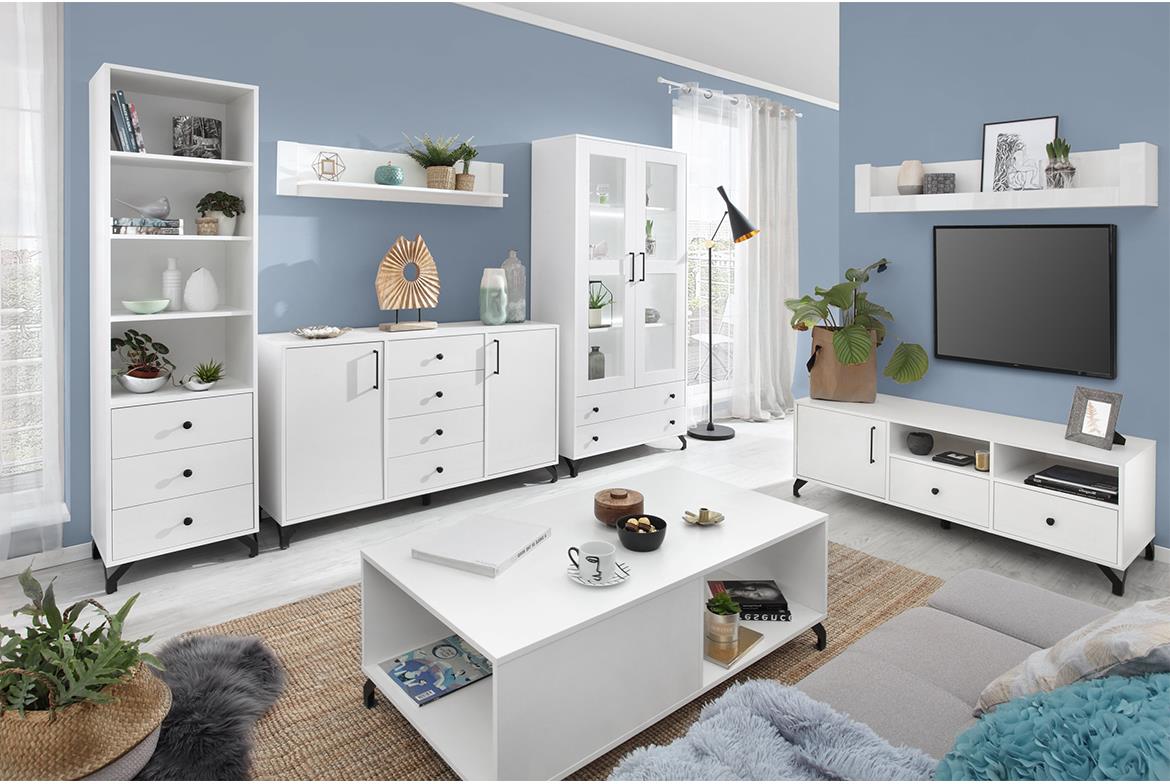 Bergen vitrina 2 vrata+2 ladice 90x40x190 cm bijela