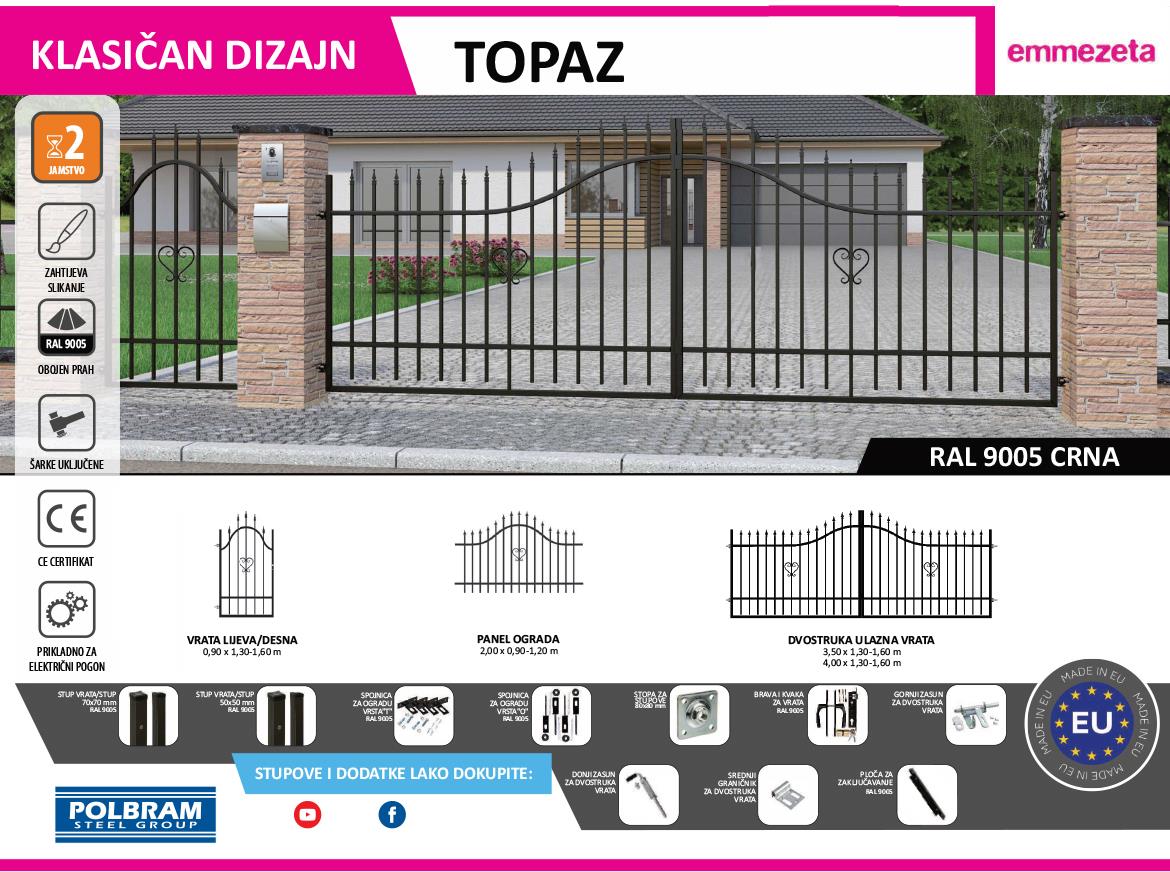 Kapija za ogradu Topaz 0,9x1,6 (H 1,3-1,6) RAL9005 leva