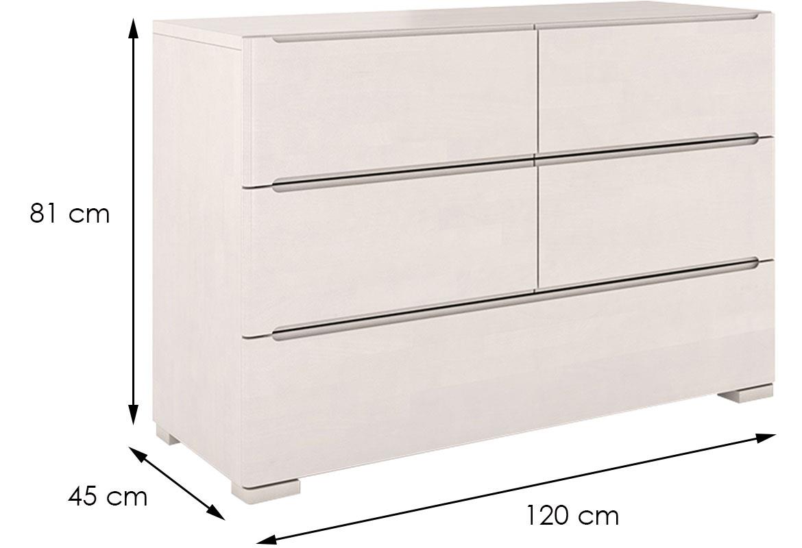Skandica komoda 4+1 fioka 120x45x81 drvo bukve/bela