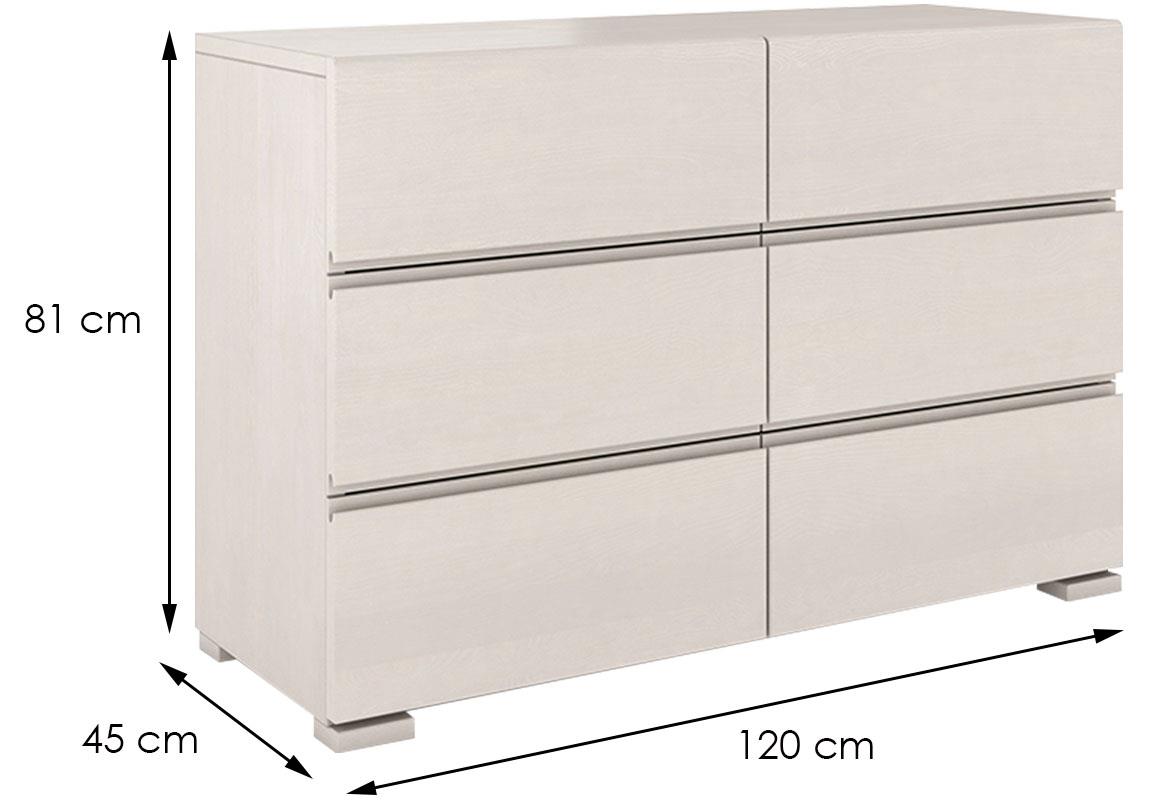 Skandica komoda 3+3 ladice 120x45x81 drvo bora/bijela