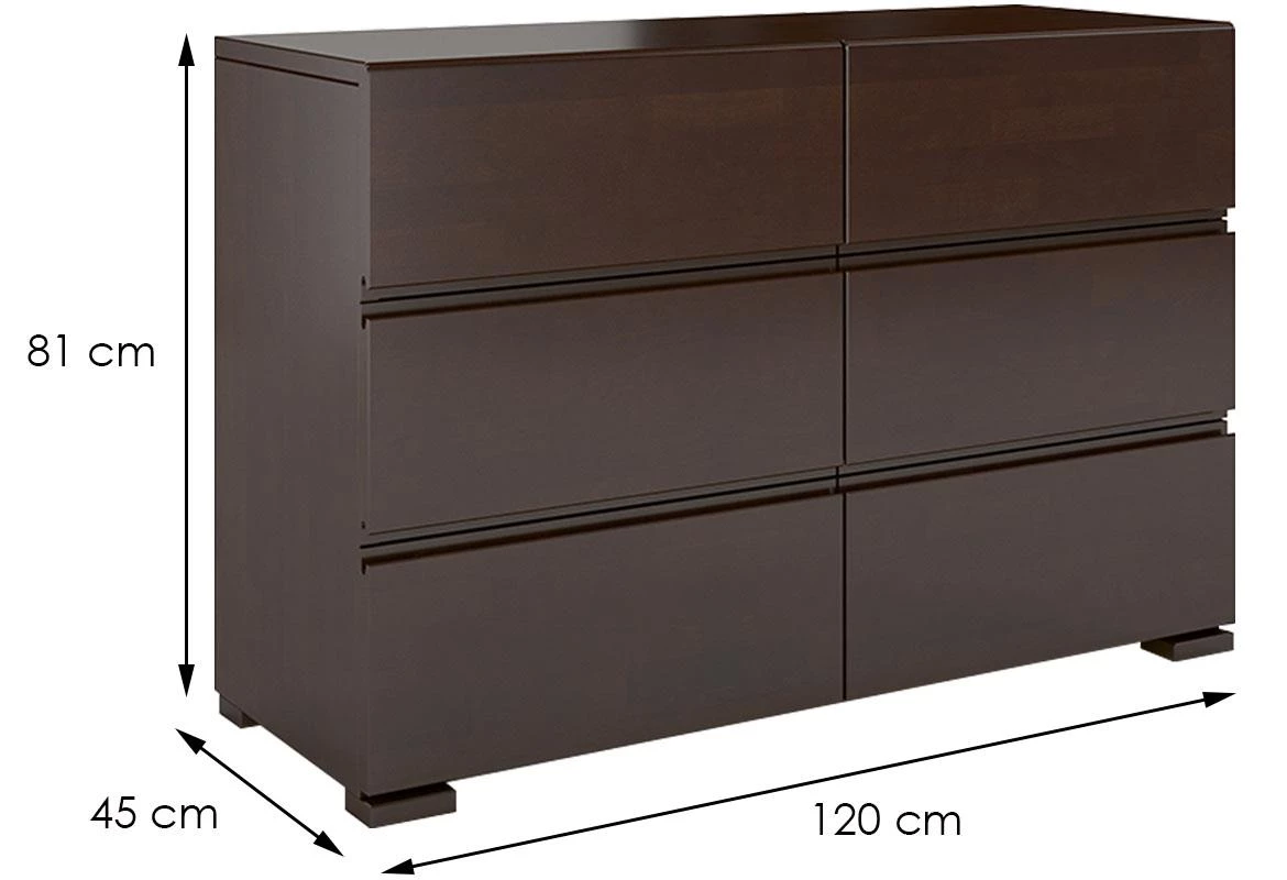 Skandica komoda 3+3 fioke 120x45x81 drvo bukve/wenge