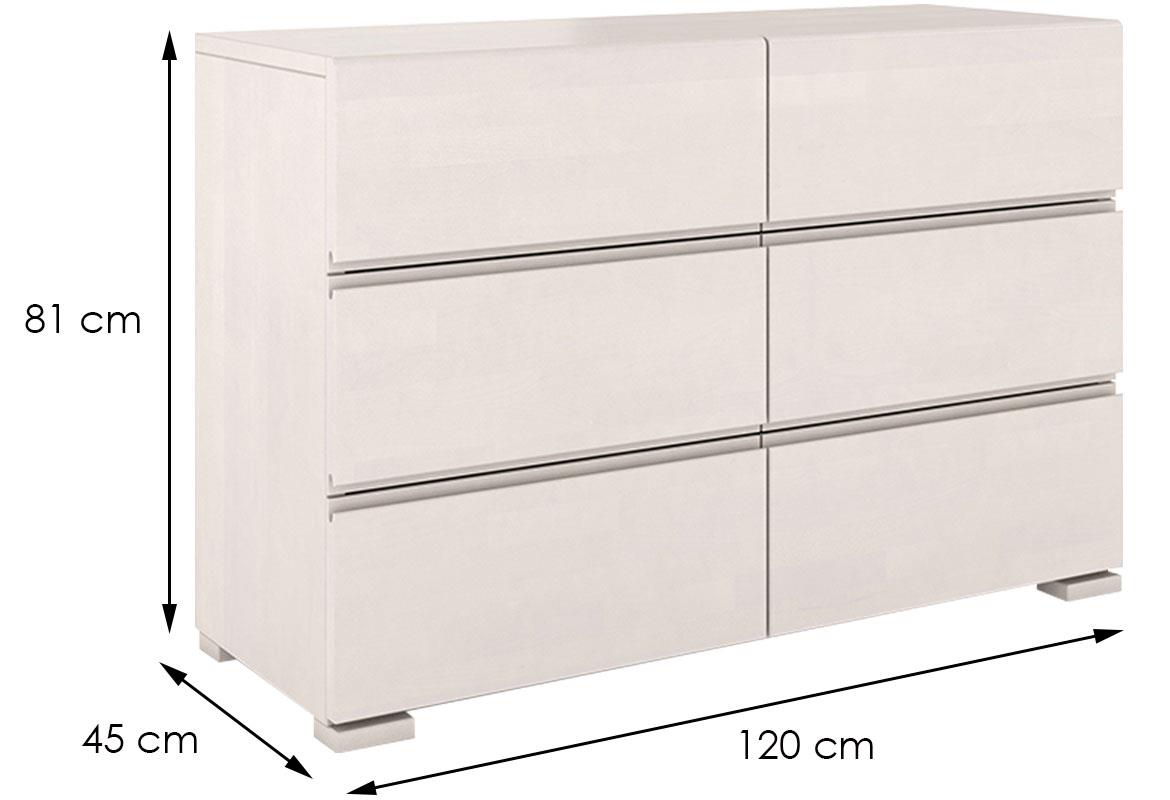 Skandica komoda 3+3 fioke 120x45x81 drvo bukve/bela