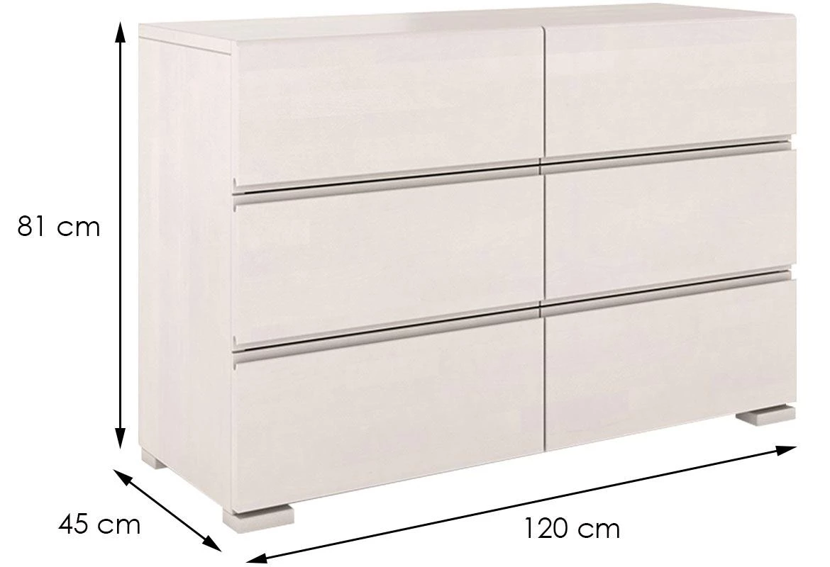 Skandica komoda 3+3 fioke 120x45x81 drvo bukve/bela