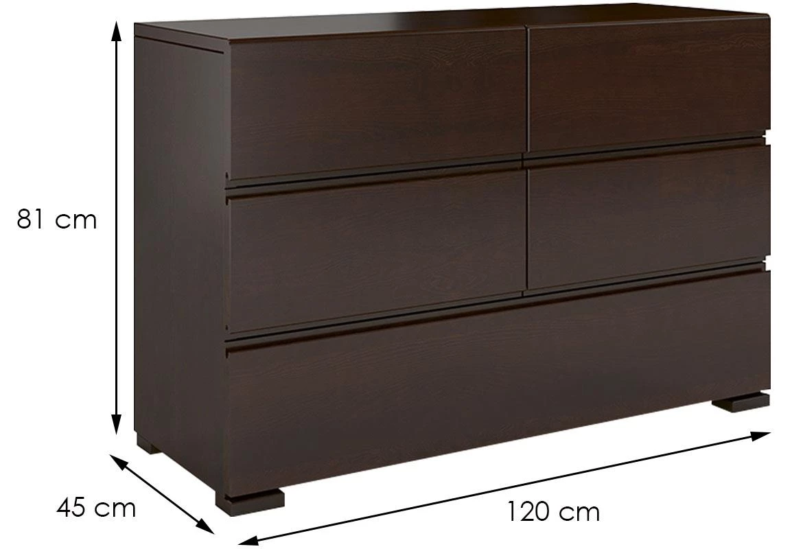 Skandica komoda 4+1 fioka 120x45x81 drvo bora/wenge