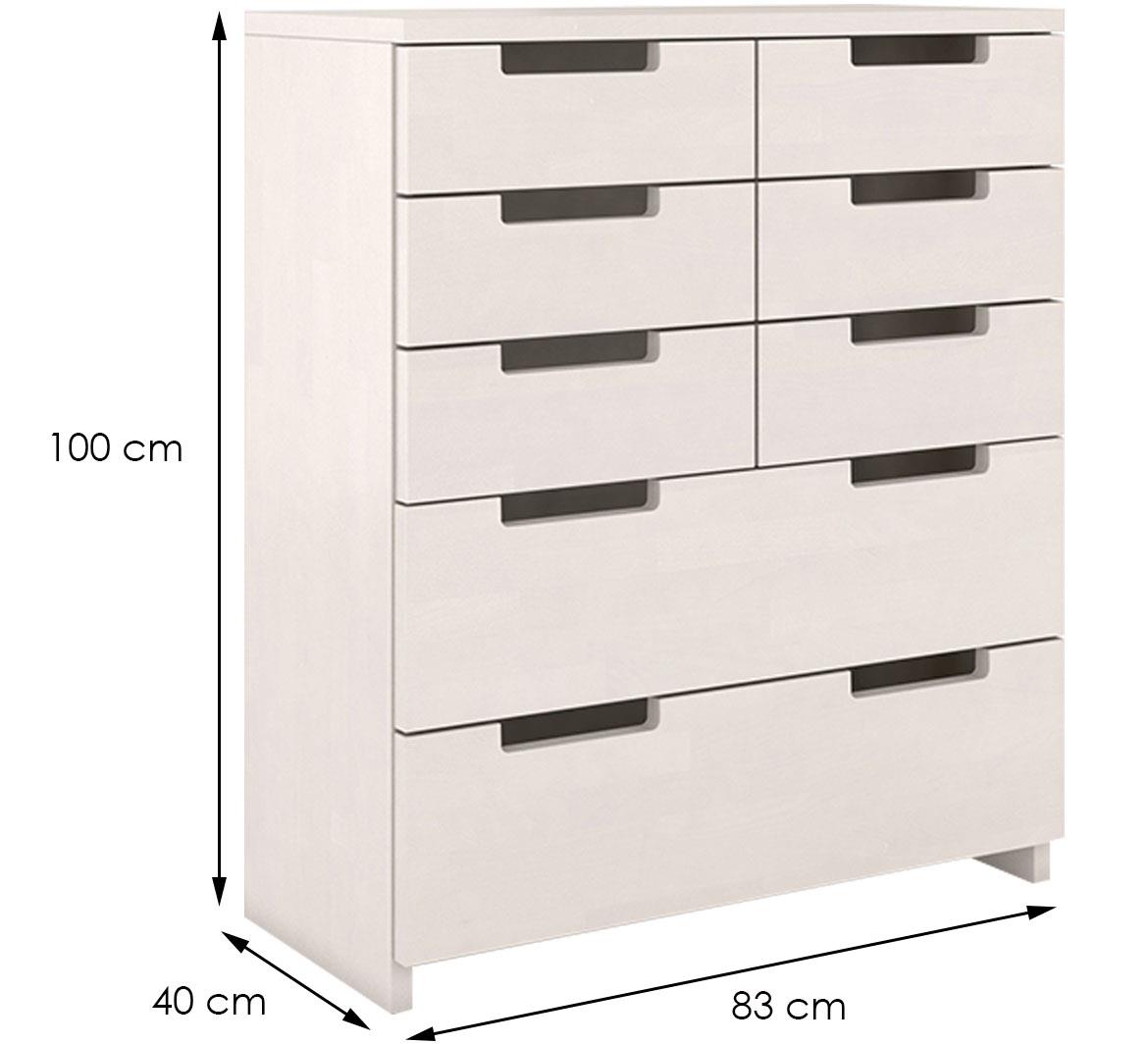 Skandica komoda 6+2 fioke 83x40x100 drvo bukve/bela