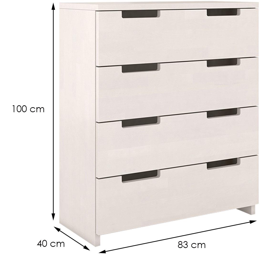 Skandica komoda 4 fioke 83x40x100 drvo bukve/bela
