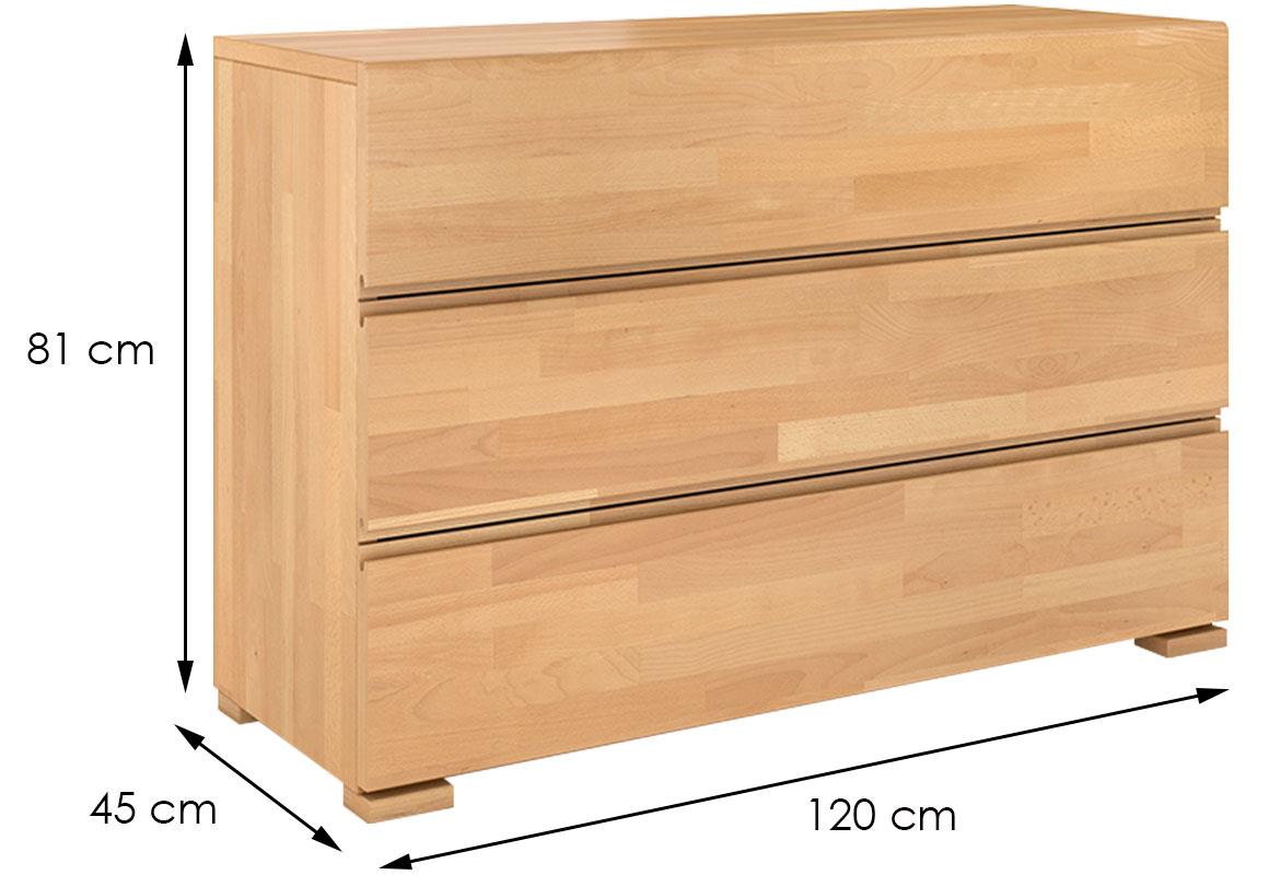 Skandica komoda 3 fioke 120x45x81 drvo bukve/natur