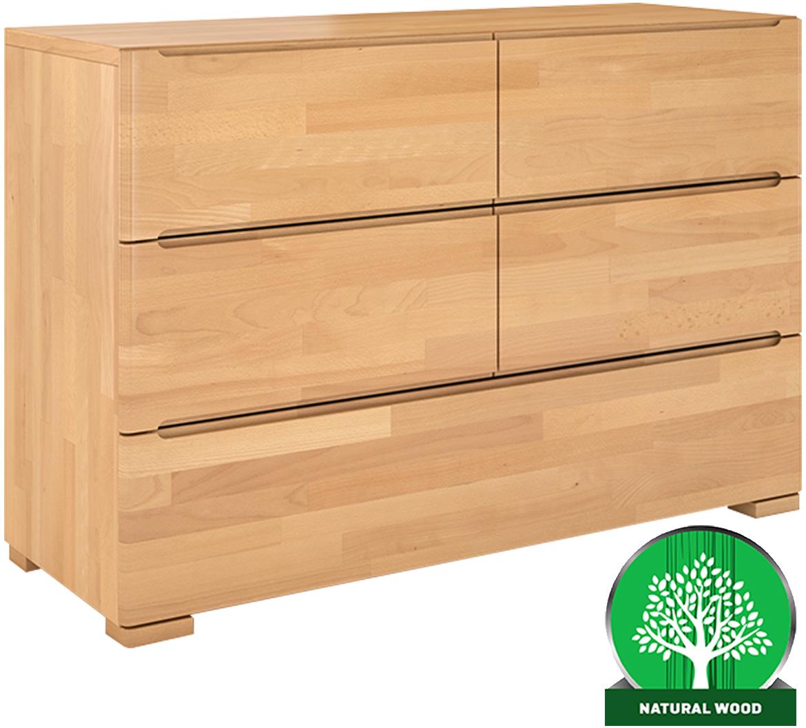 Skandica komoda 4+1 ladica 120x45x81 drvo bukve/natur