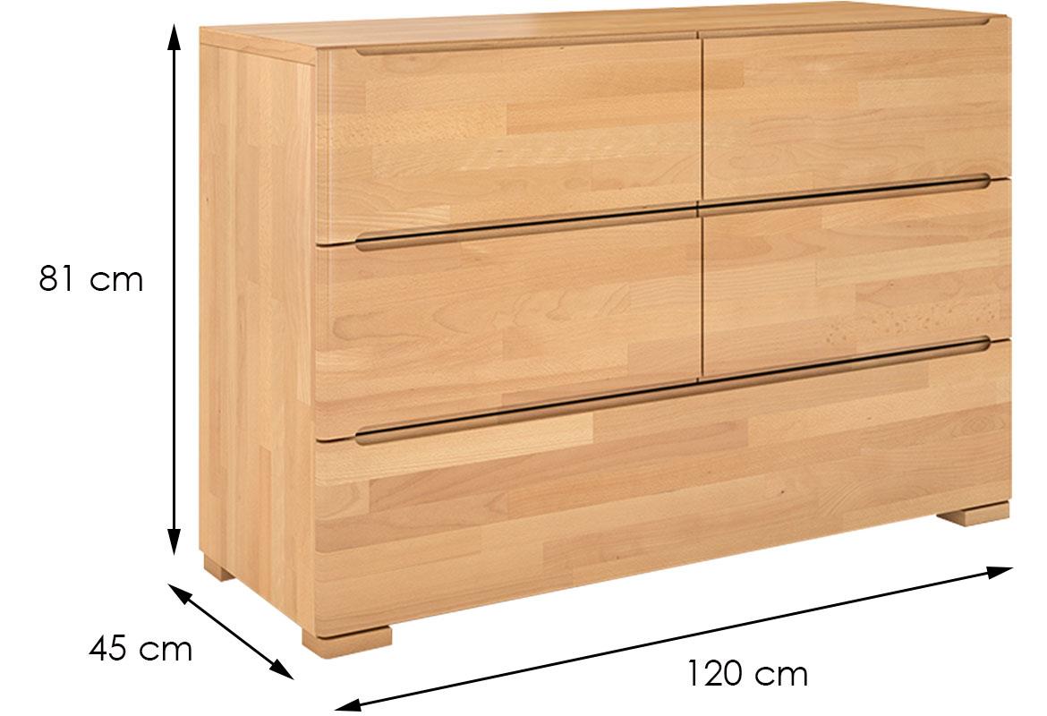 Skandica komoda 4+1 ladica 120x45x81 drvo bukve/natur