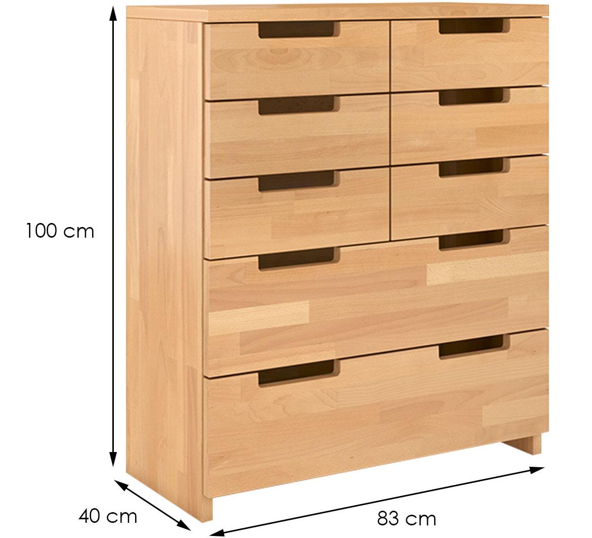 Skandica komoda 6+2 fioke 83x40x100 drvo bukve/natur