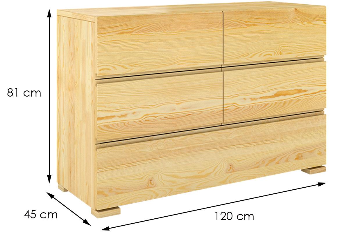 Skandica komoda 4+1 fioka 120x45x81 drvo bora/natur