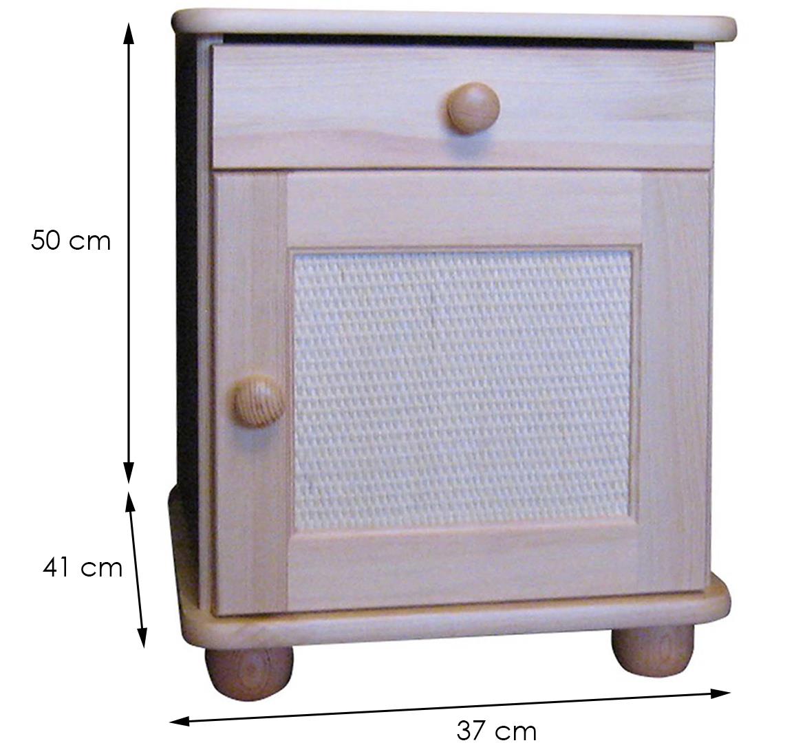 Nocni ormaric 1 fioka+1 vrata 37x41x50 cm drvo bora/natur/ratan