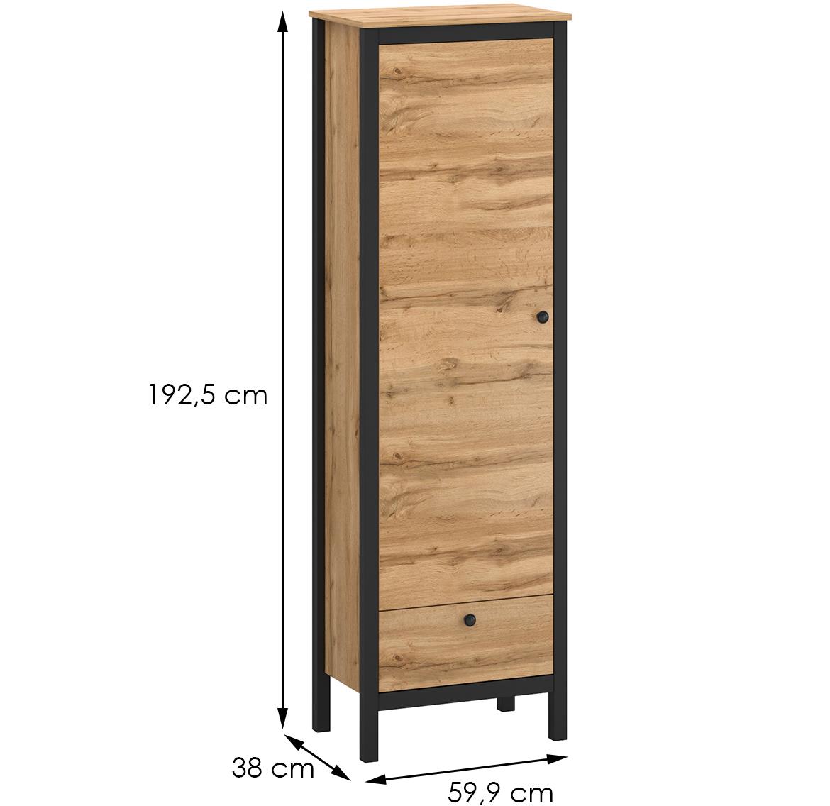 Palmer ormar1 vrata+1 fioka 59,9x38x192,5 hrast/crna
