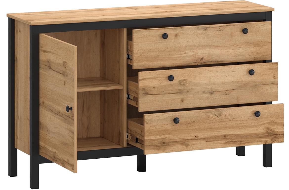 Palmer komoda 1 vrata+3 fioke 143x38x88,1 hrast/crna