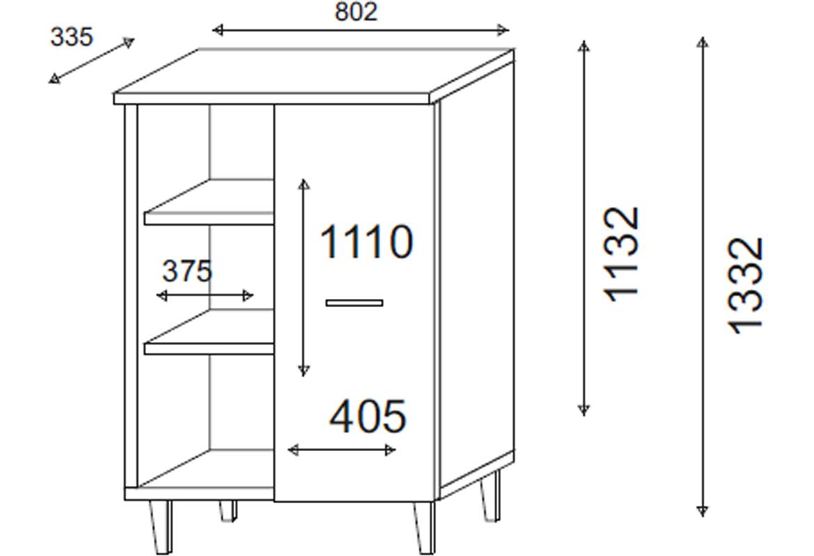 Dita komoda desna 1 vrata+3 otvora 80,2x33,5x133,2 bela/natur (sonoma hrast)