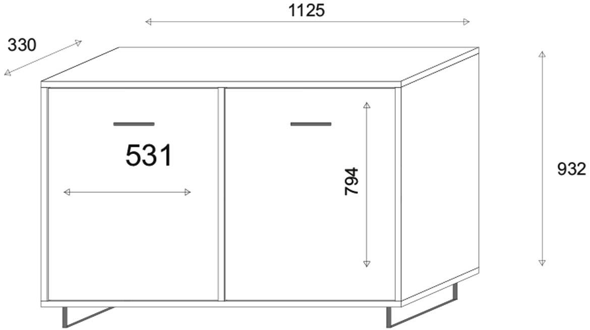 Bari komoda 2 vrata 112,5x33x93,2 bela/siva/hrast