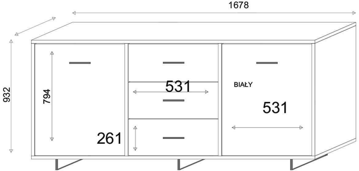 Bari komoda 2 vrata+3 fioke 167,8x33x93,2 bela/siva/hrast