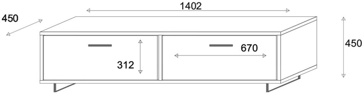 Bari TV komoda 2 fioke 140,2x45x45 sivi/beli/hrast