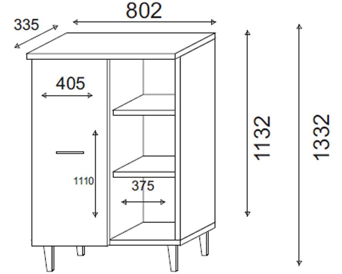 Dita komoda lijeva 1 vrata+3 otvora 80,2x33,5x133,2  bijela/natur (sonoma hrast)
