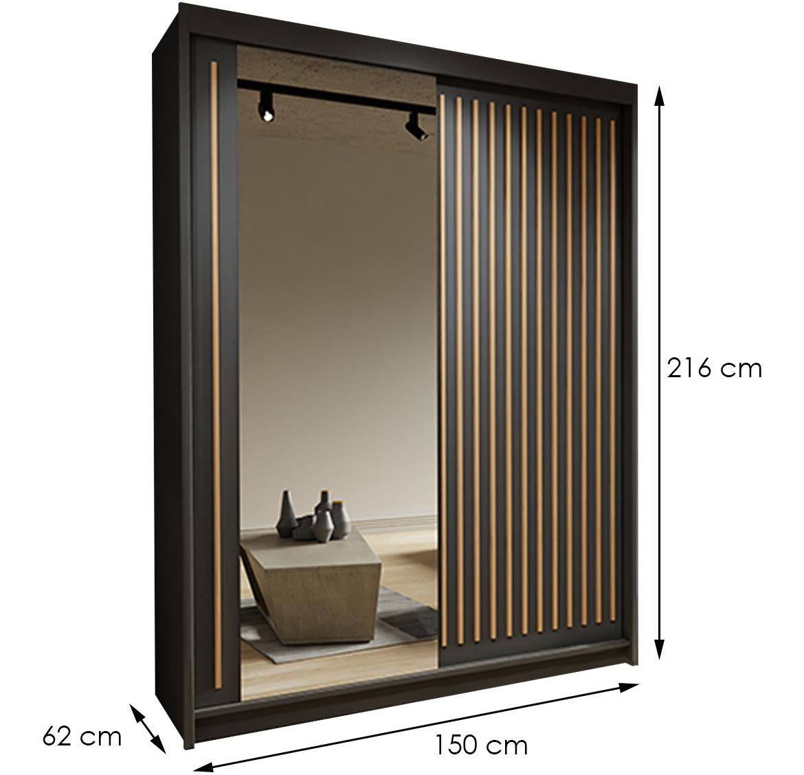 Royal ormar 2 vrata/ogledalo 150x62x216 crni/natur