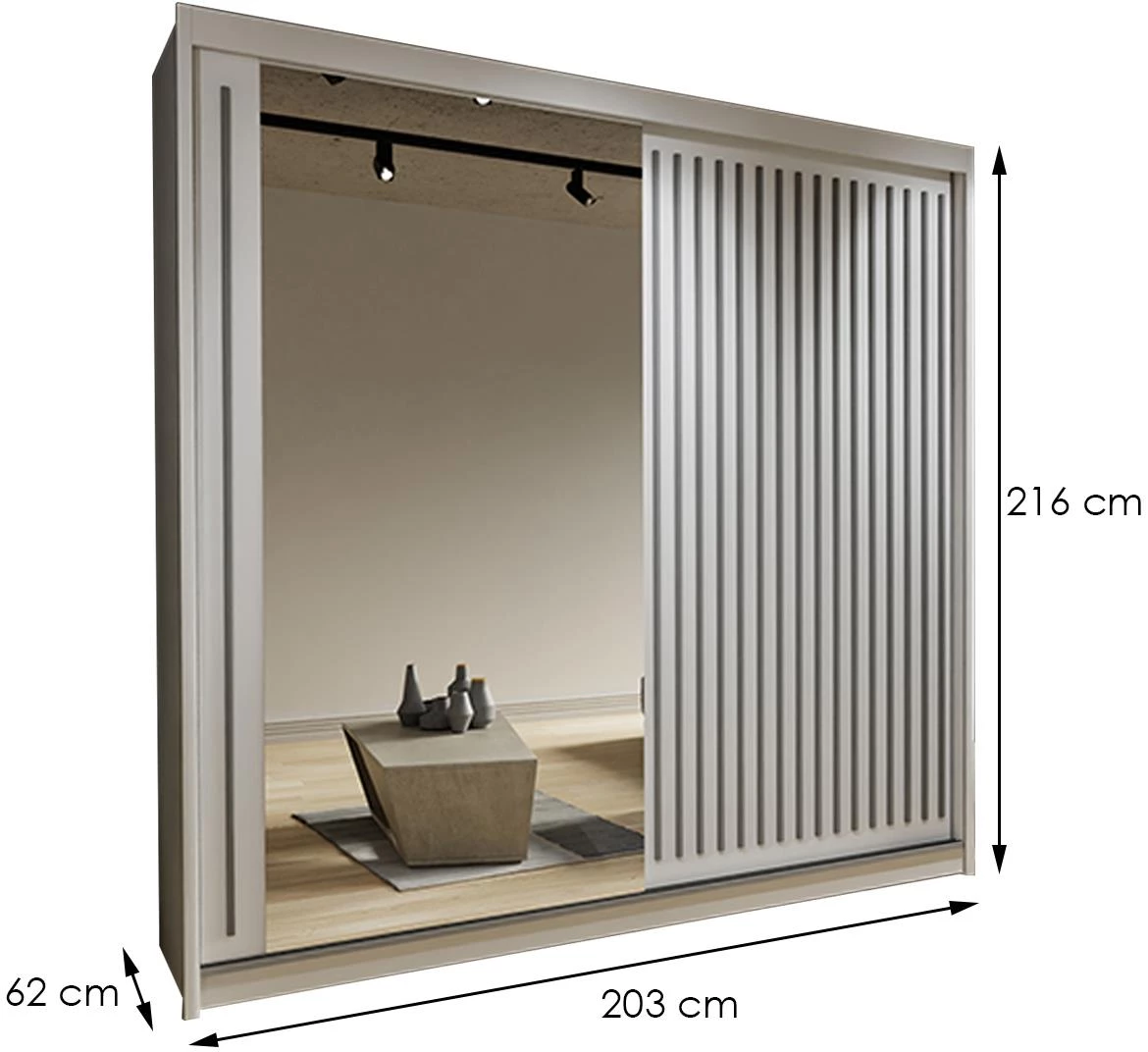 Royal ormar 2 vrata/ogledalo 203x62x216 belo/sivi