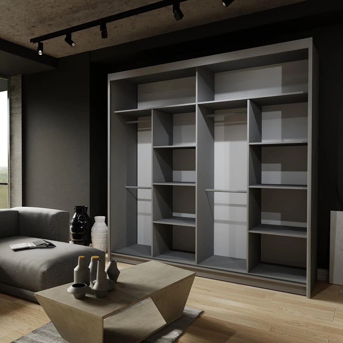 Royal ormar 2 vrata/ogledalo 203x62x216 belo/sivi