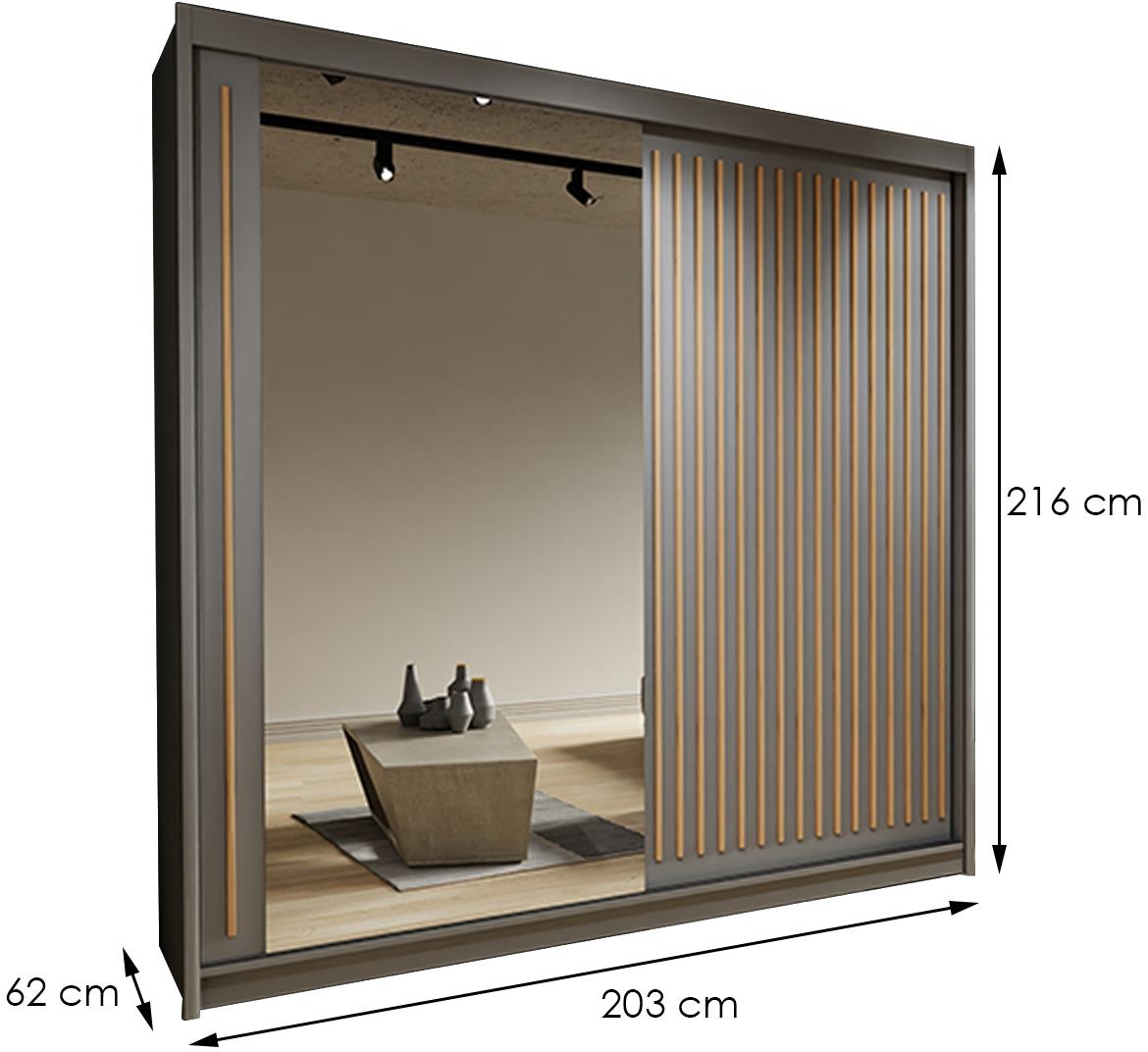 Royal ormar 2 vrata/ogledalo 203x62x216 sivi/natur