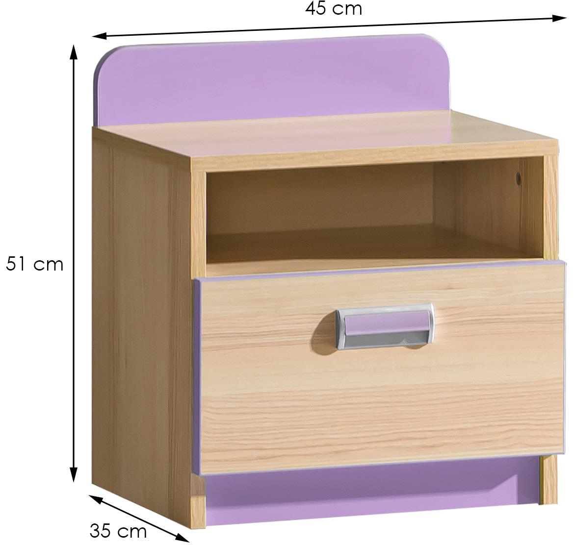 Lorento nocni ormaric 1 fioka+1 otvor 45x35x51 natur/ljubicasta