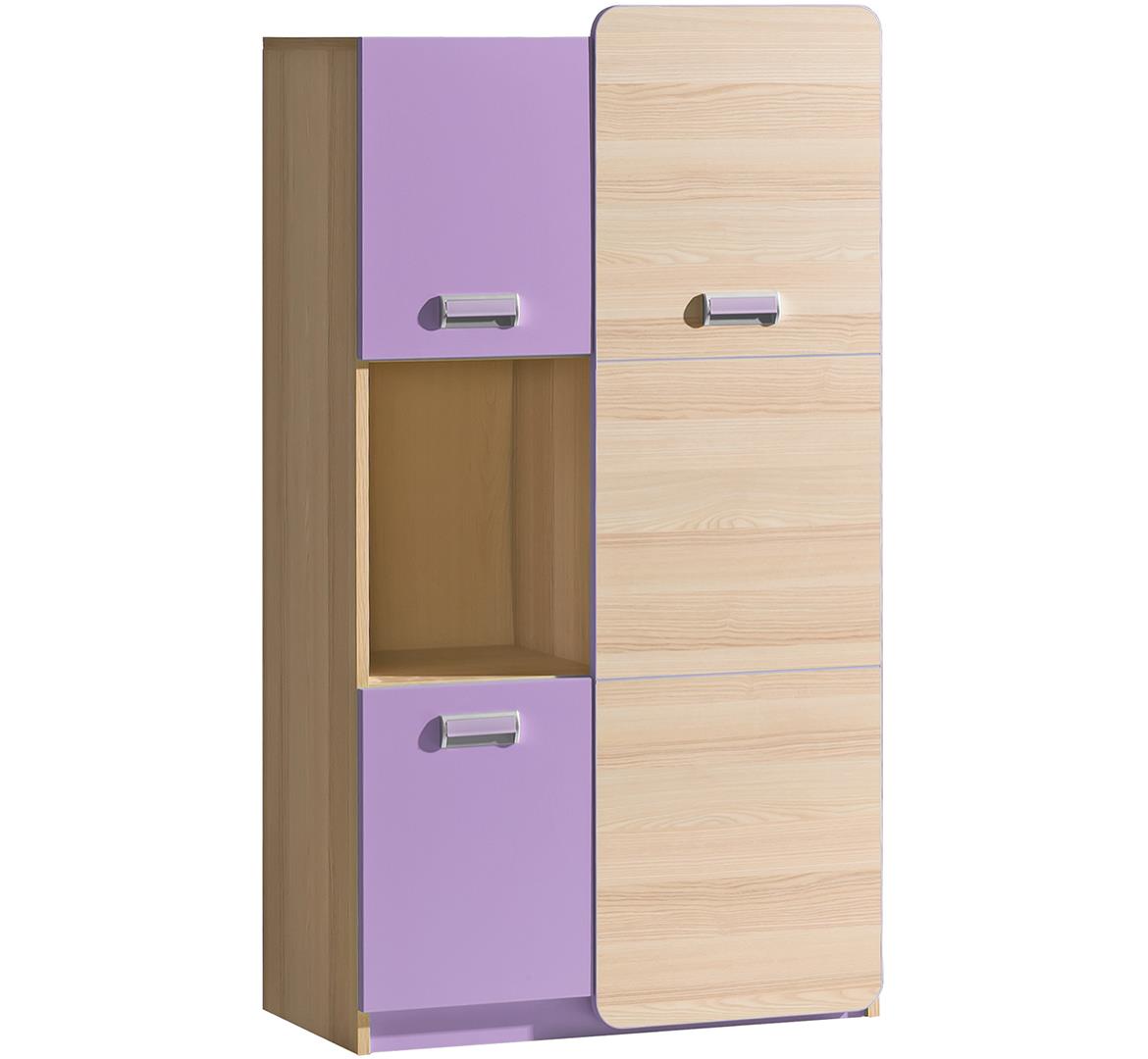 Regal Lorento 3 vrata + 1 odprtina 80x40x144 naravna / vijolična