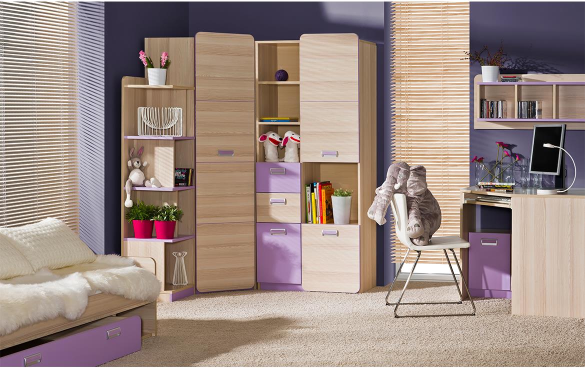 Regal Lorento 3 vrata + 1 odprtina 80x40x144 naravna / vijolična