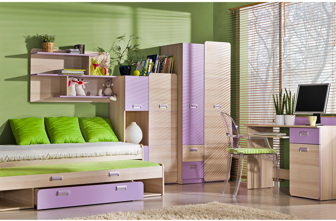 Regal Lorento 3 vrata + 1 odprtina 80x40x144 naravna / vijolična
