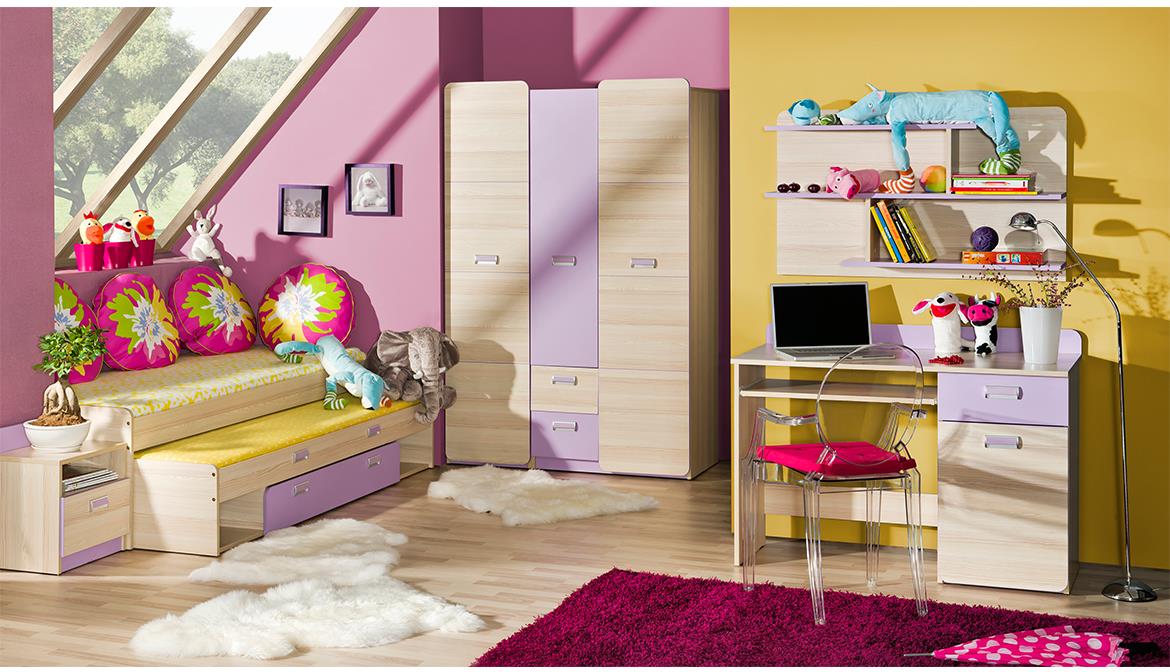 Regal Lorento 3 vrata + 1 odprtina 80x40x144 naravna / vijolična