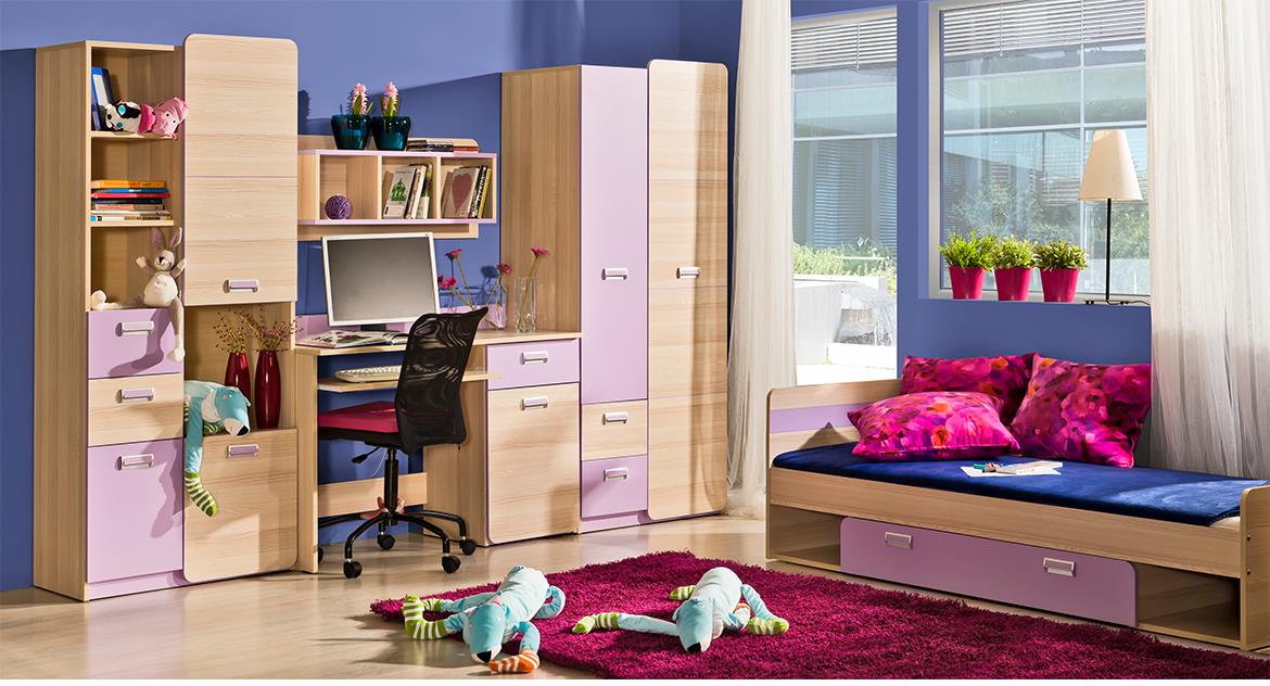 Regal Lorento 3 vrata + 1 odprtina 80x40x144 naravna / vijolična