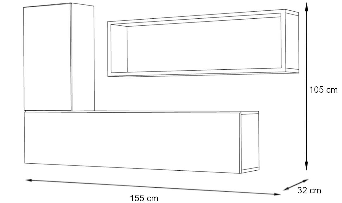 Blox zidna komoda 2 vrata+3 otvora 105x32x155 bela