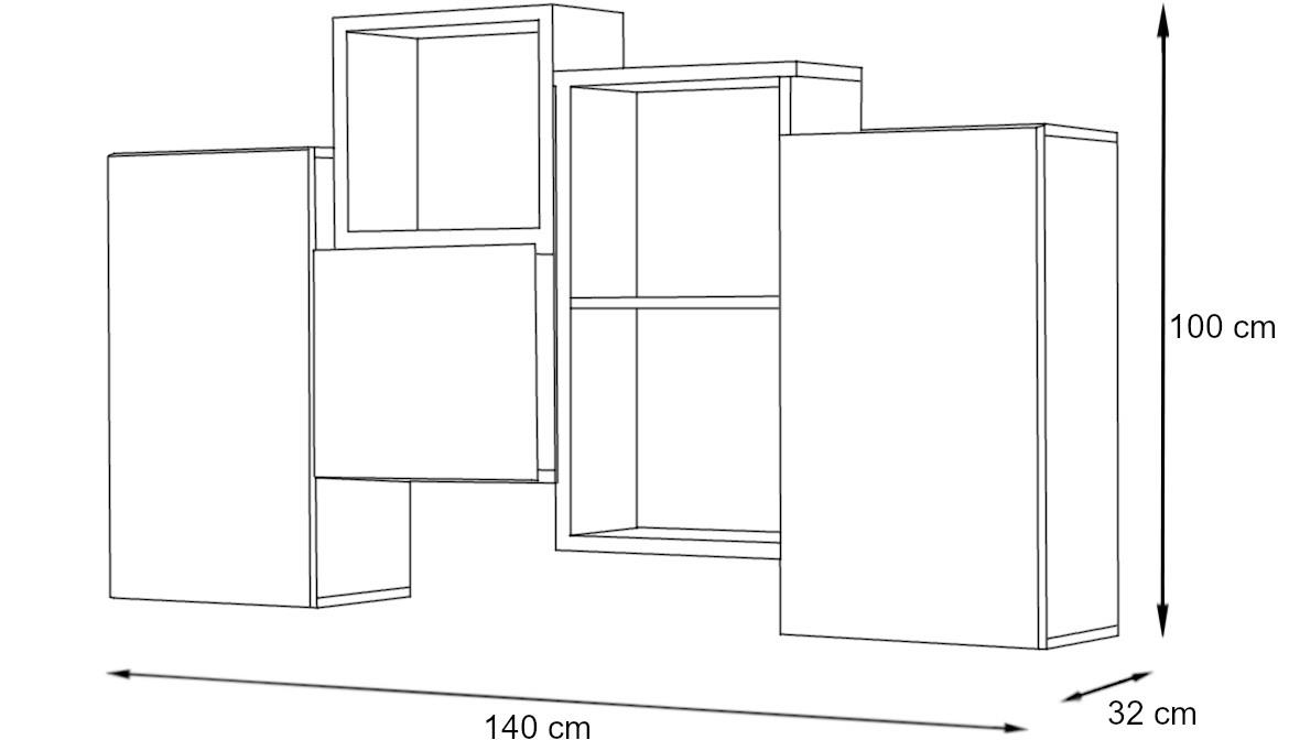 Blox zidna komoda 2 vrata+1 fioka+3 otvora 100x32x140 crno/bela