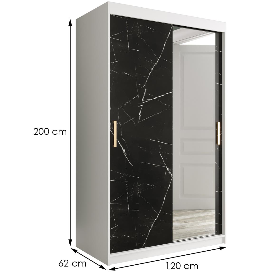 Marble ormar 2 vrata/ogledalo 120x62x200 belo/crni